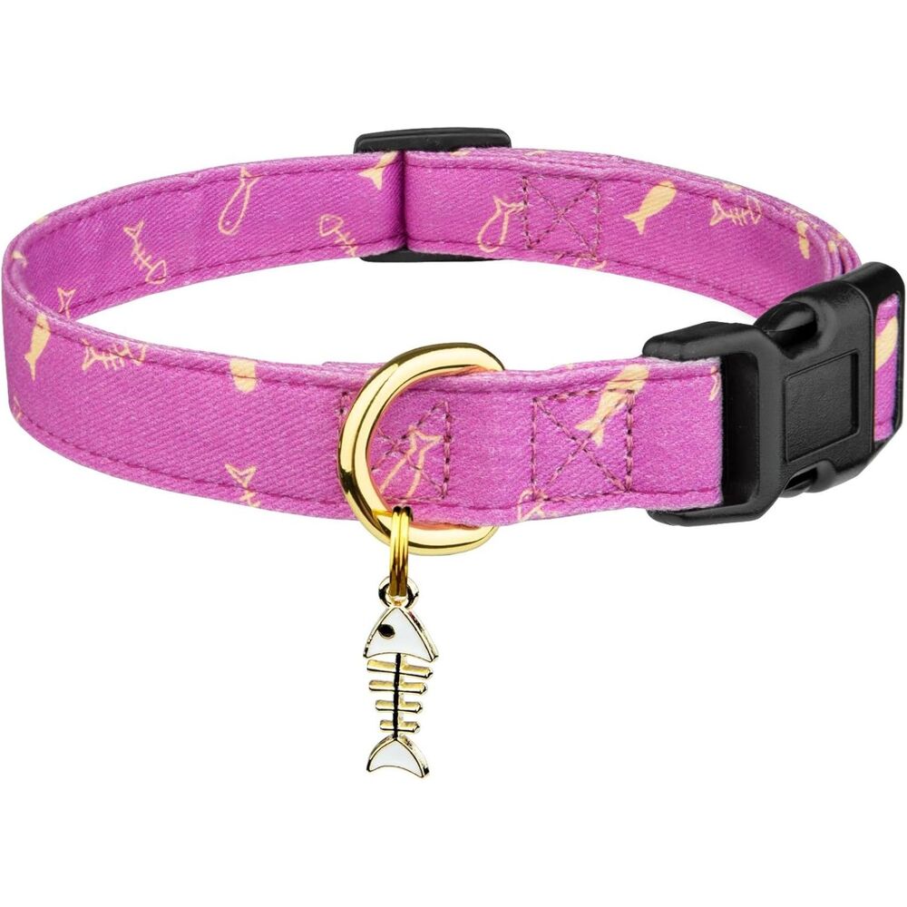 Cotton Handmade Dog Collar Purple Fish with Pendant for Girl Boy Dogs Collars S